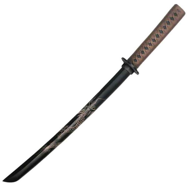 Black Engraved Dragon Wakizashi