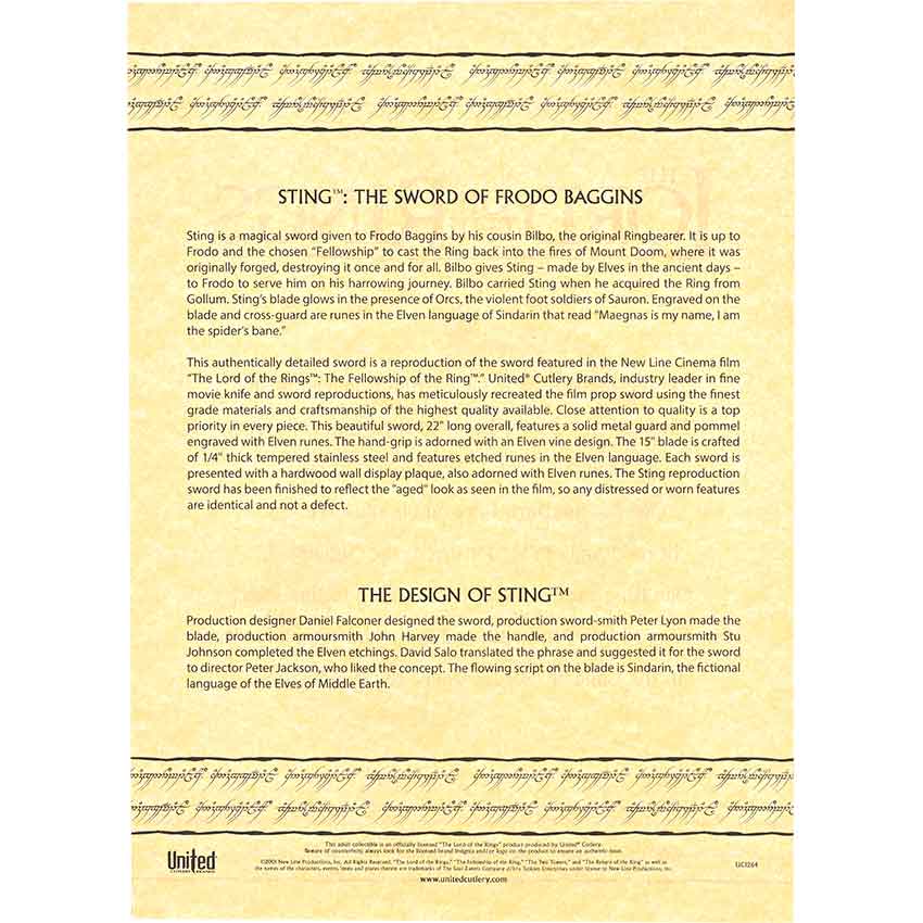 Sting The Sword of Frodo Baggins