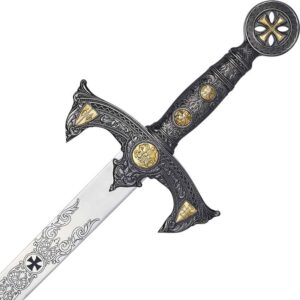 Engraved Silver Templar Sword with Plaque