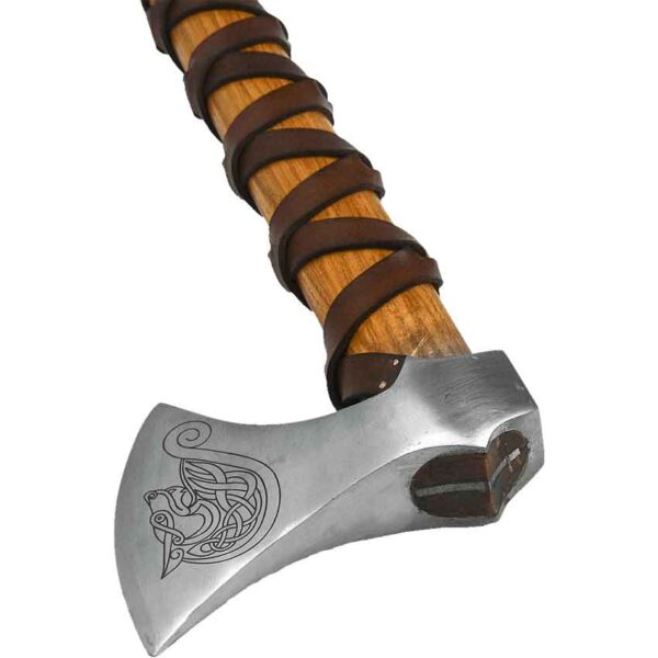 Etched Knotwork Wolf Head Axe