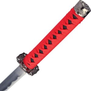 Carved Dragon Red Saya Sword Set
