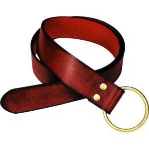 Fantasy Leather Brass Ring Belt - Maroon