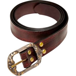Medieval Leather Belt with Knotwork Borders - Maroon