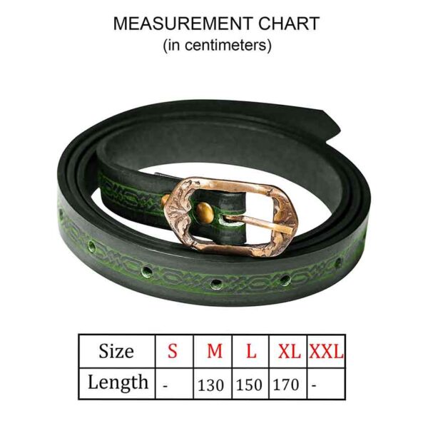 Medieval Leather Belt with Embossed Knotwork - Green