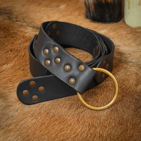 Bertrand Medieval Belt with Brass Ring - Black