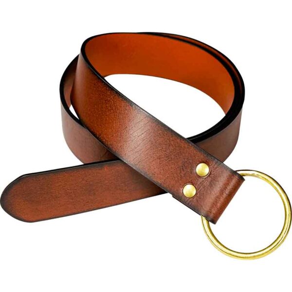 Fantasy Leather Brass Ring Belt - Brown