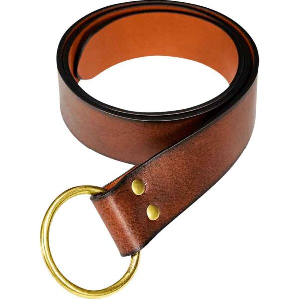 Fantasy Leather Brass Ring Belt - Brown