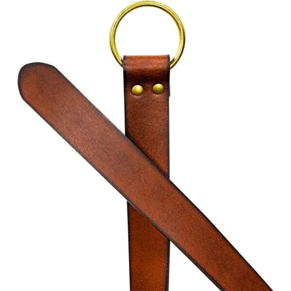 Fantasy Leather Brass Ring Belt - Brown