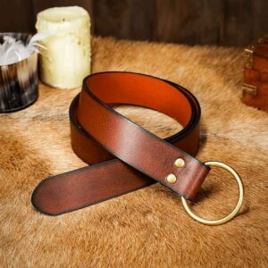 Fantasy Leather Brass Ring Belt - Brown