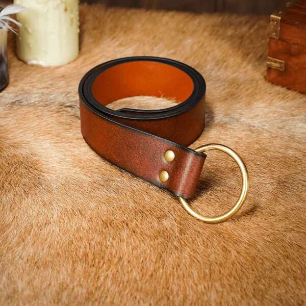 Fantasy Leather Brass Ring Belt - Brown